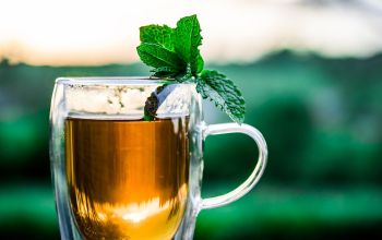 Glas mit Pfefferminztee