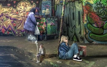 Obdachslose Menschen auf der Stra&szlig;e