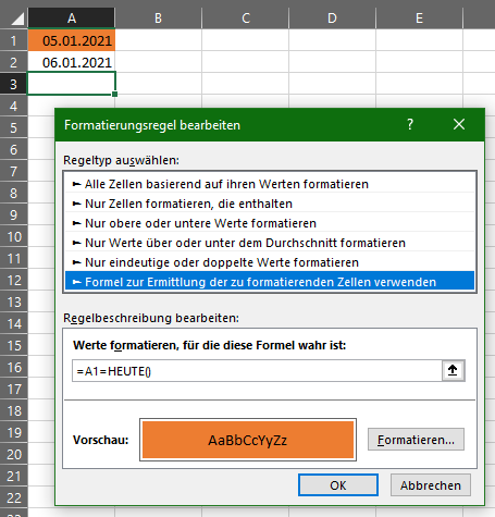 Mit Formel eine Zelle farblich markieren