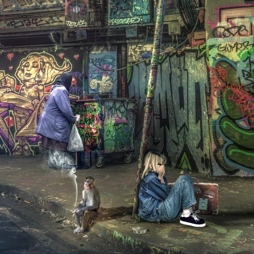 Obdachslose Menschen auf der Stra&szlig;e